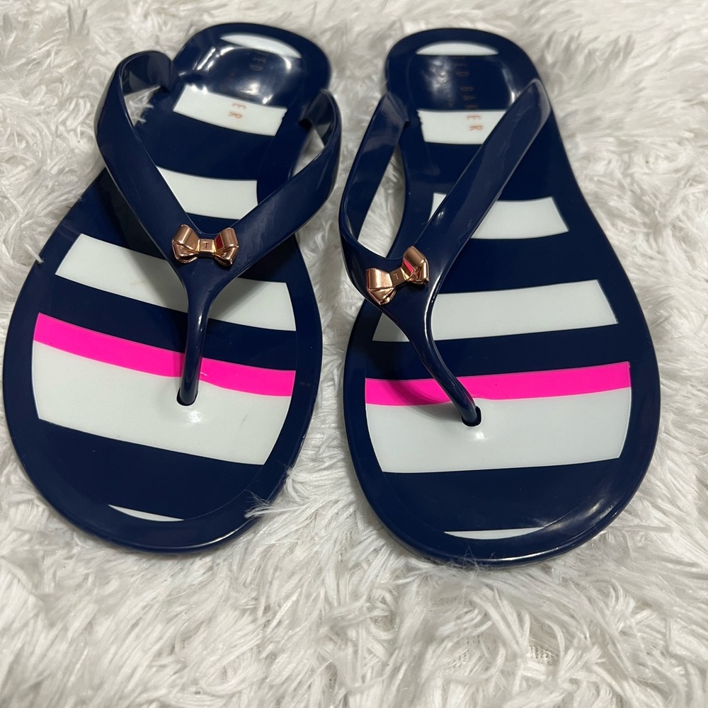Ted Baker Women's Sandal Size 8.5 Blue Pink Jelly Thong Flip Flop Slide